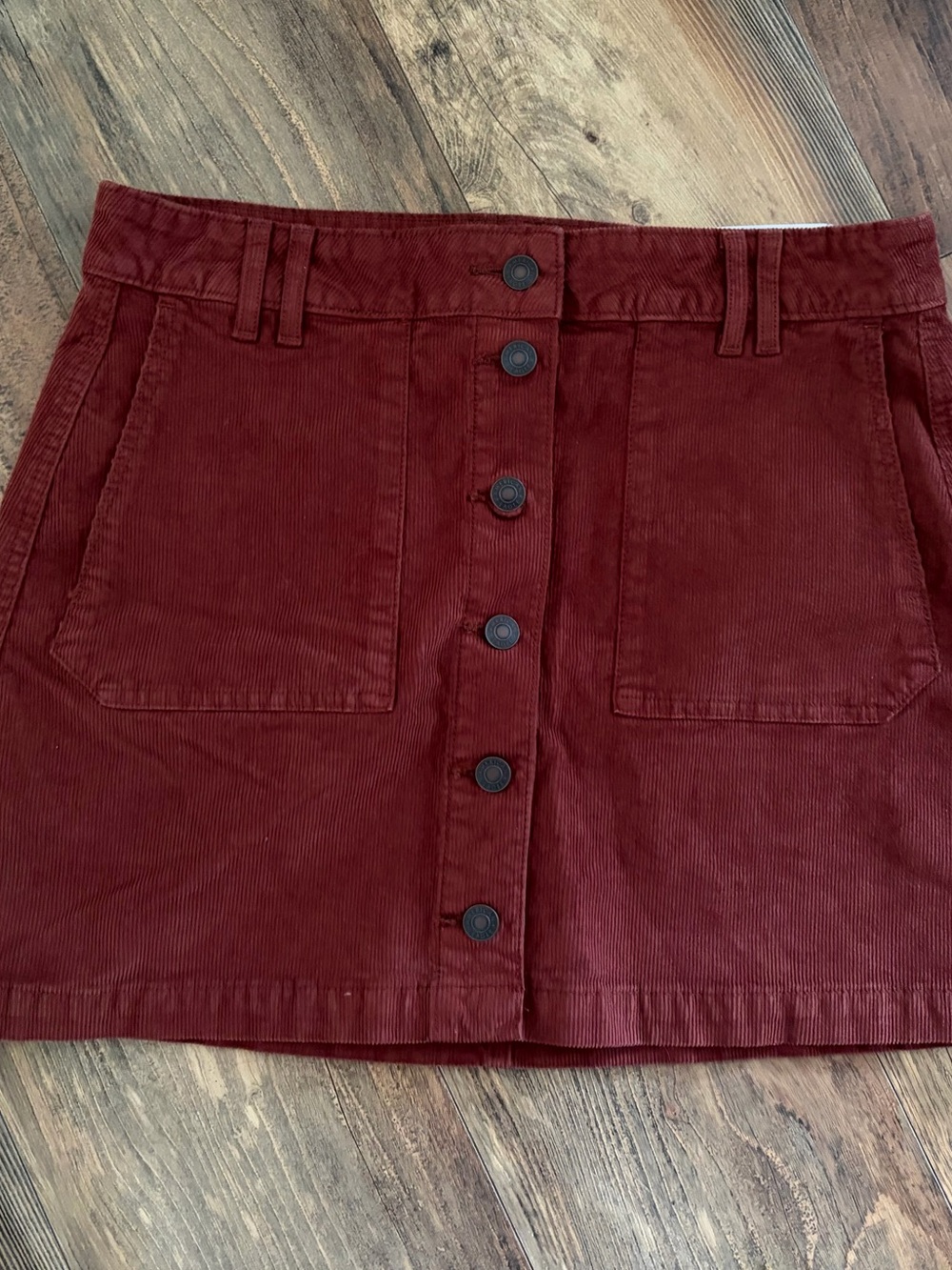 American Eagle Outfitters Button-Front Corduroy Mini Skirt in Burgundy